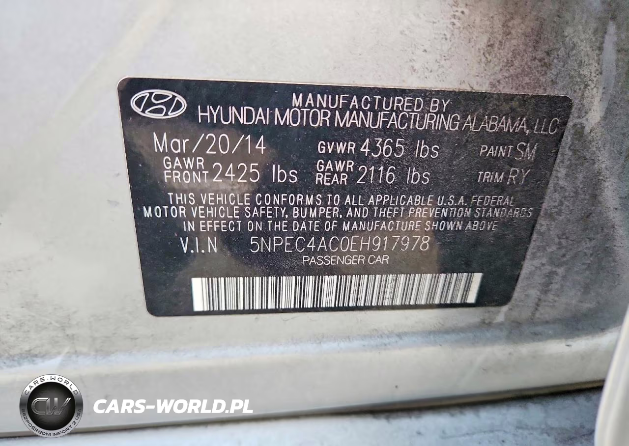 2014 Hyundai Sonata Limited VIN:5NPEC4AC0EH917978 - 12
