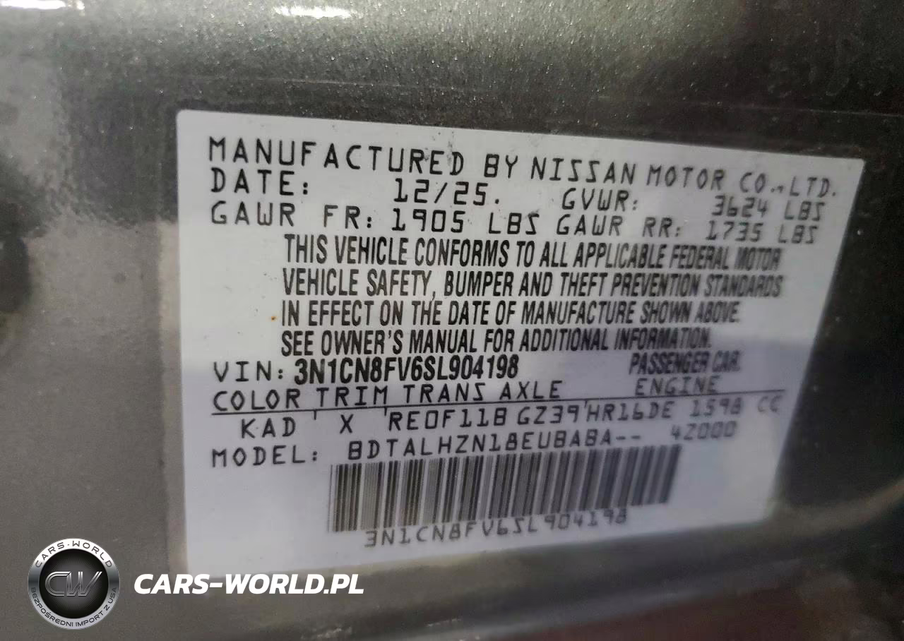 2025 Nissan Versa Sr VIN:3N1CN8FV6SL904198 - 12