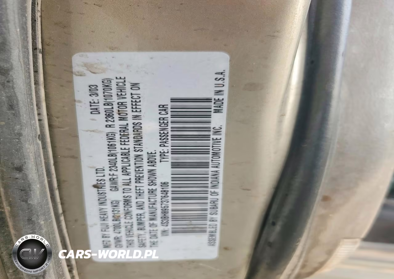 2003 Subaru Legacy Outback H6 3.0 Special VIN:4S3BH895737648106 - 12