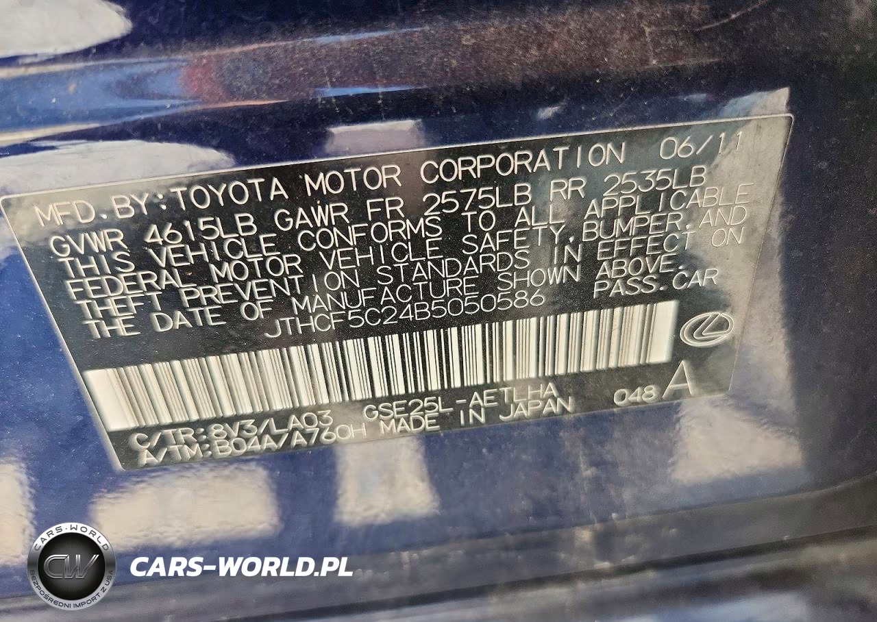 2011 Lexus Is 250 VIN:JTHCF5C24B5050586 - 12