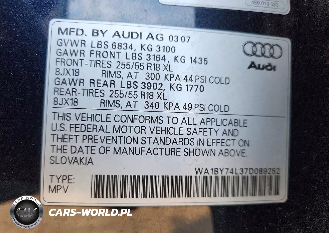 2007 Audi Q7 3.6 Quattro Premium VIN:WA1BY74L37D089252 - 13
