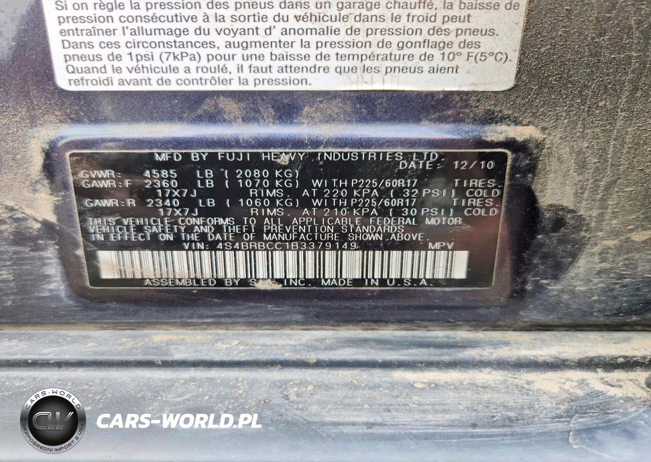 2011 Subaru Outback 2.5I Premium VIN:4S4BRBCC1B3379149 - 12