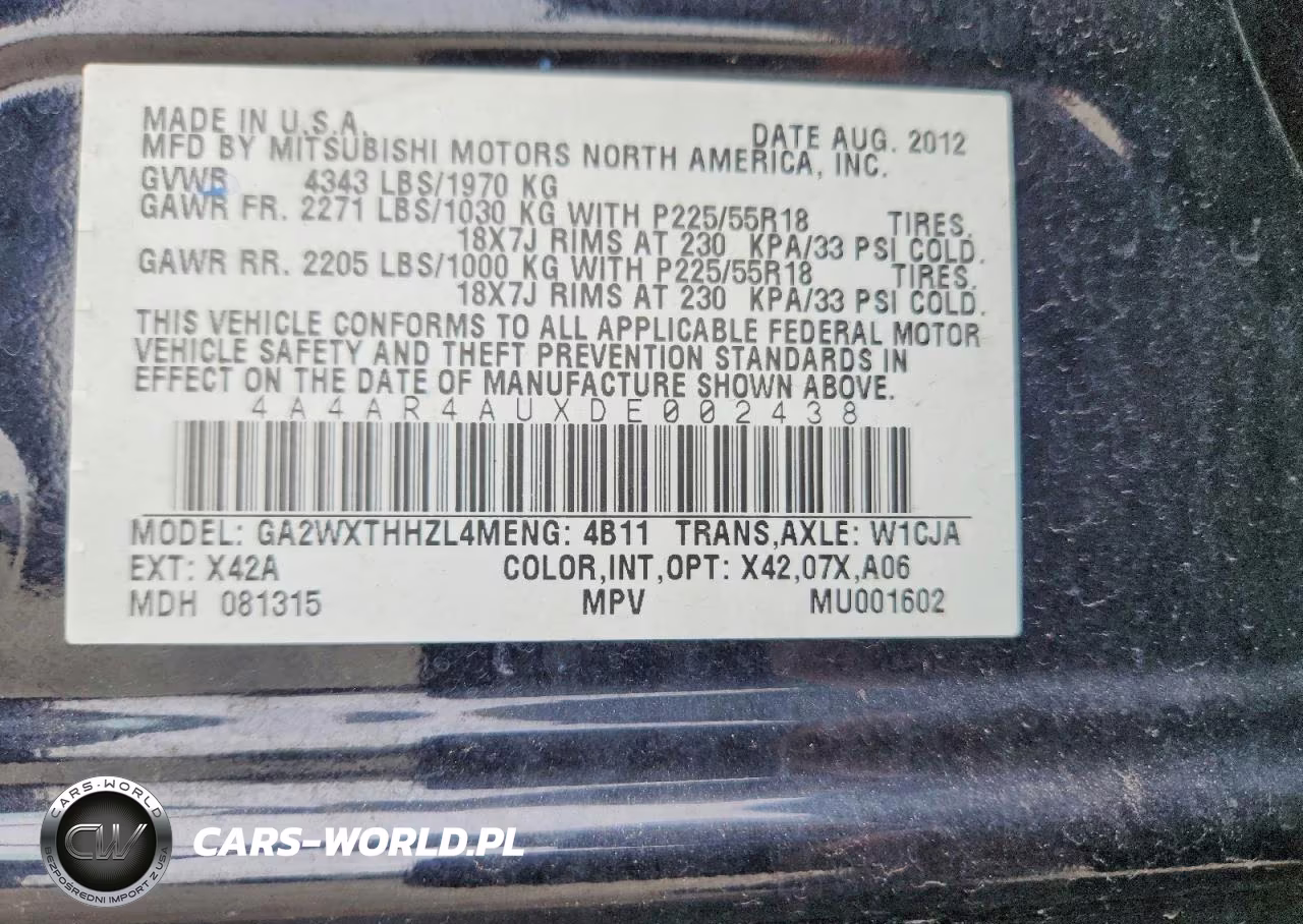 2013 Mitsubishi Outlander Sport Se VIN:4A4AR4AUXDE002438 - 13