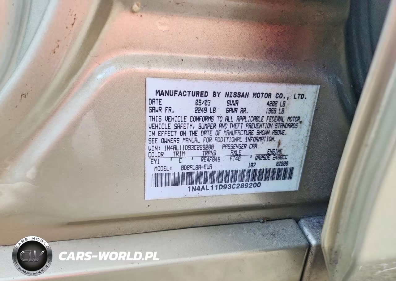 2003 Nissan Altima VIN:1N4AL11D93C289200 - 12
