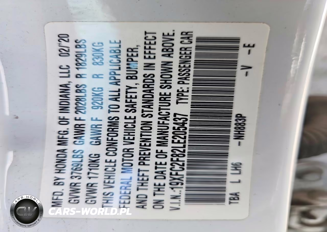 2020 Honda Civic Sport VIN:19XFC2F82LE205437 - 12