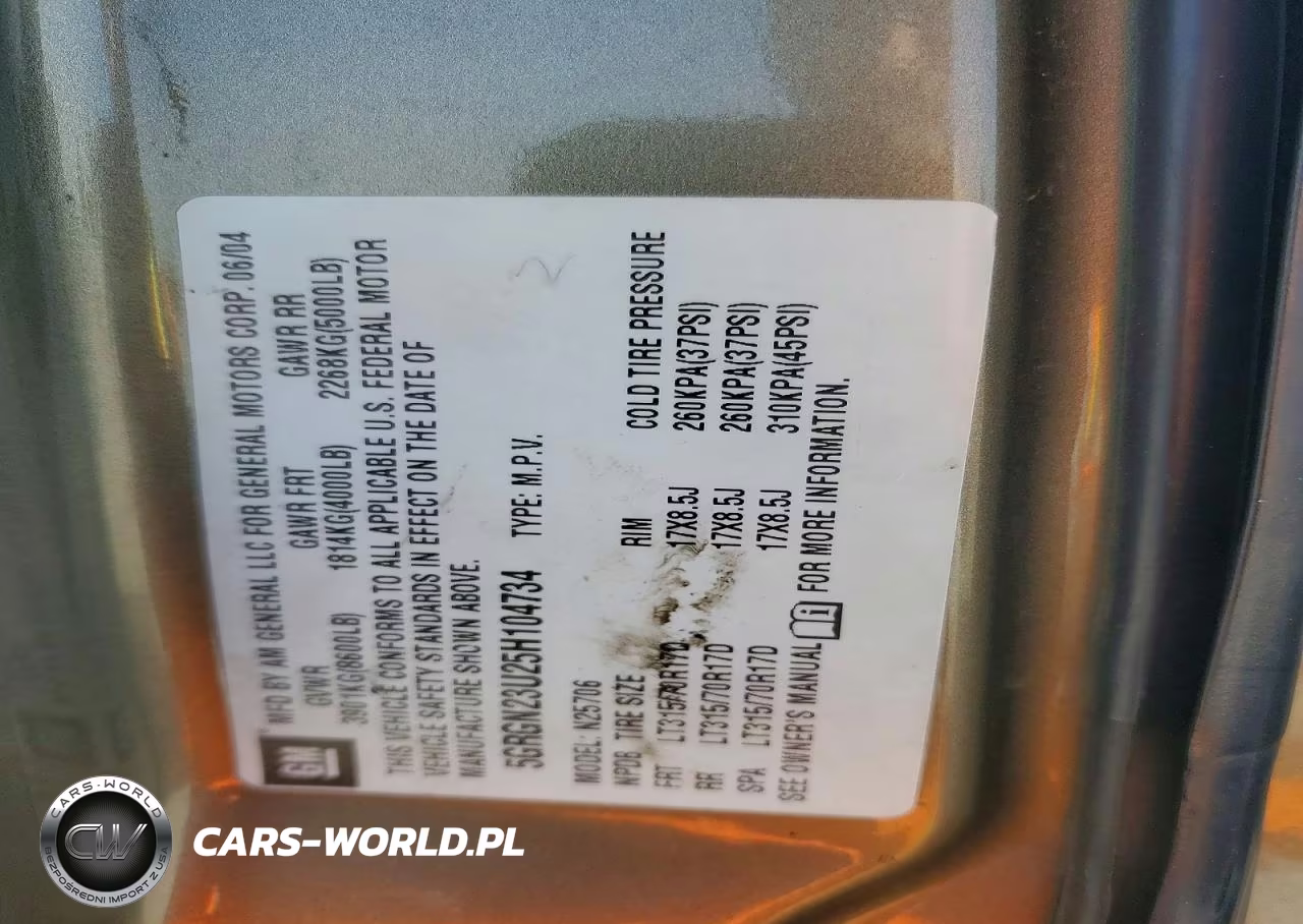 2005 Hummer H2 VIN:5GRGN23U25H104734 - 13