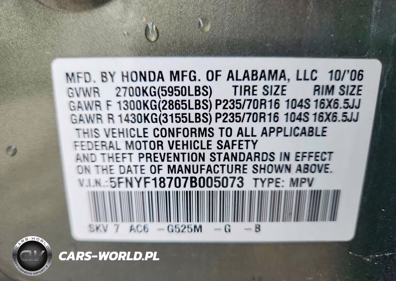 2007 Honda Pilot Ex-L( With Navi) VIN:5FNYF18707B005073 - 14