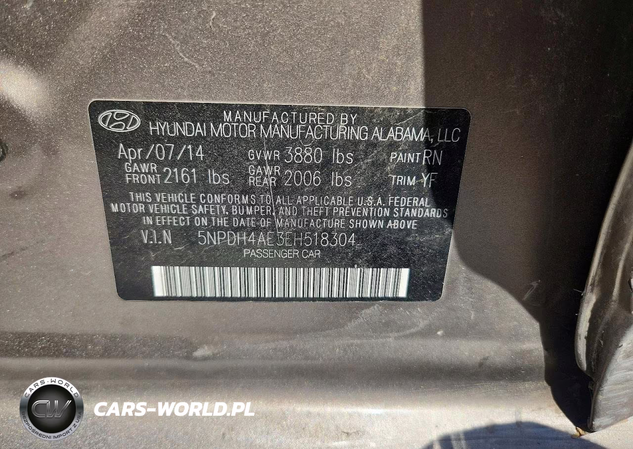 2014 Hyundai Elantra Se VIN:5NPDH4AE3EH518304 - 12