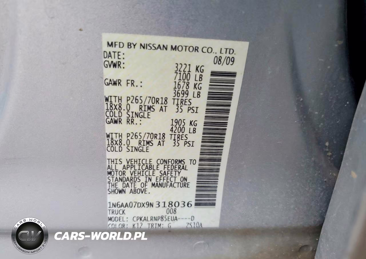 2009 Nissan Titan Xe VIN:1N6AA07DX9N318036 - 12