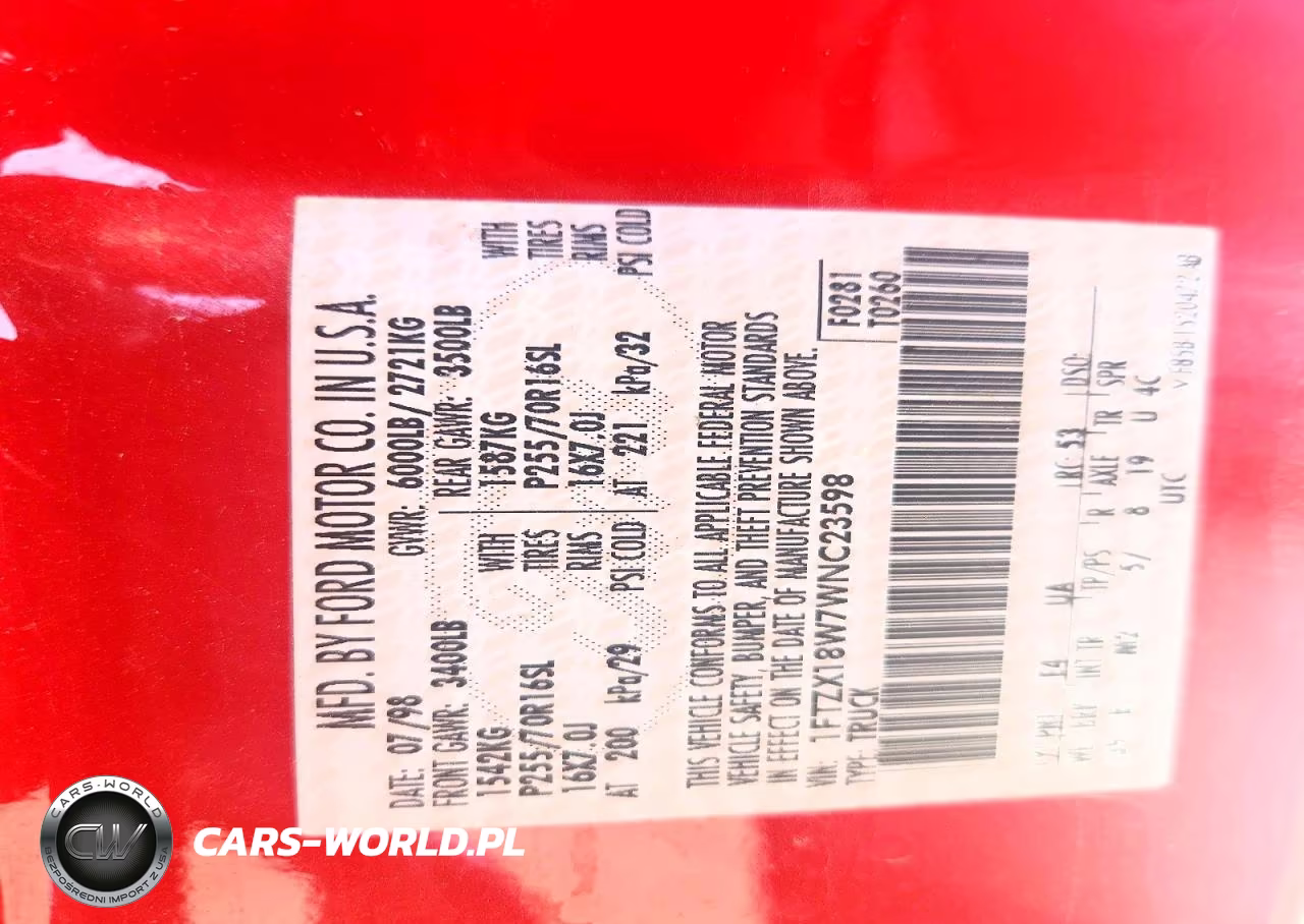 1998 Ford F150 VIN:1FTZX18W7WNC23598 - 12