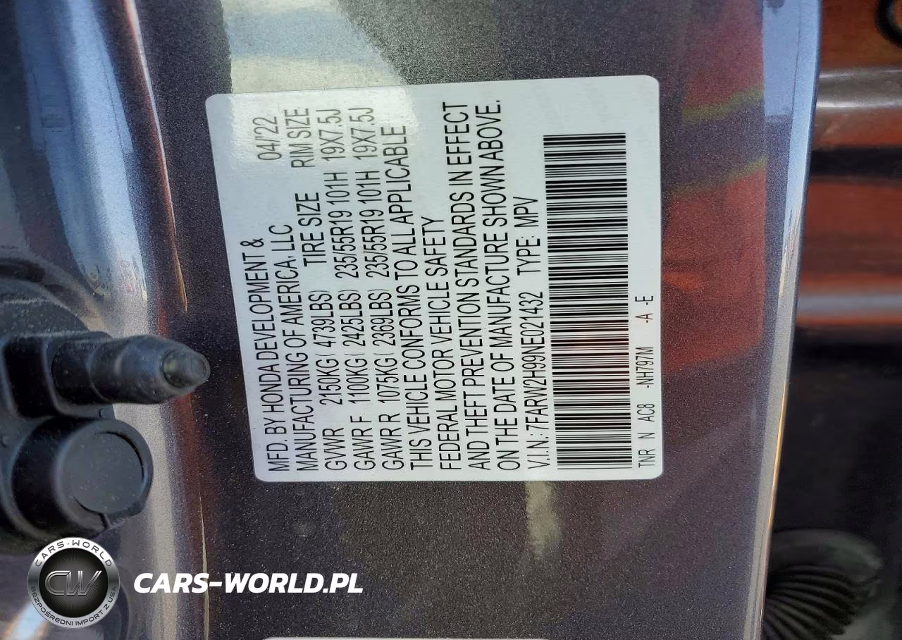 2022 Honda Cr-V Touring VIN:7FARW2H99NE021432 - 12