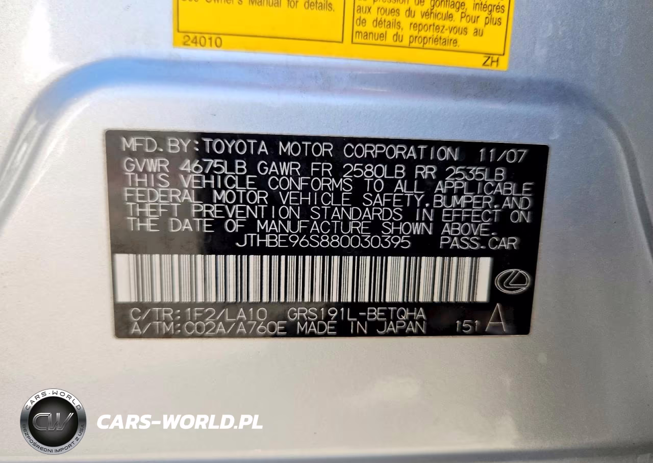 2008 Lexus Gs 350 VIN:JTHBE96S880030395 - 12