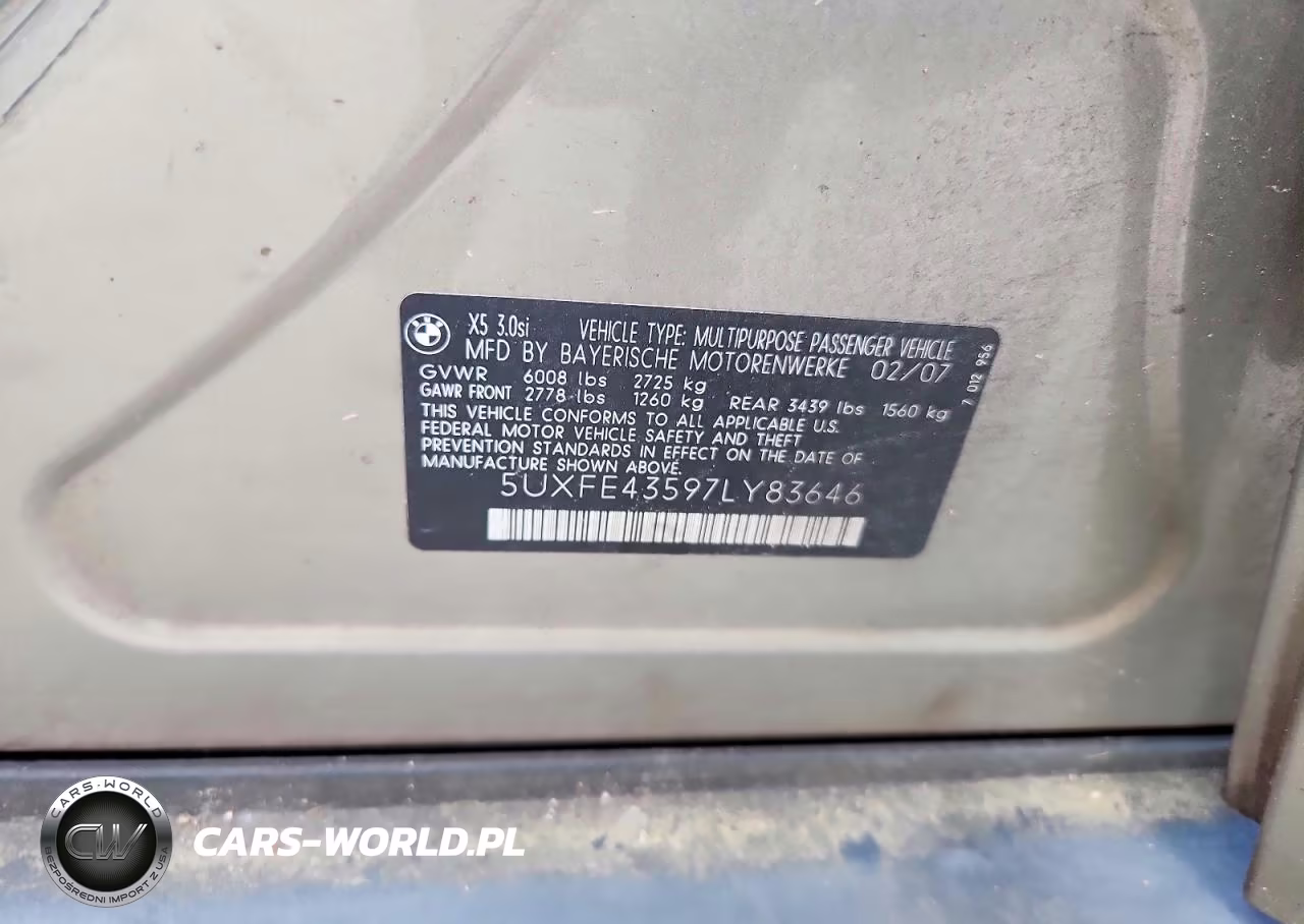 2007 BMW X5 3.0I VIN:5UXFE43597LY83646 - 12