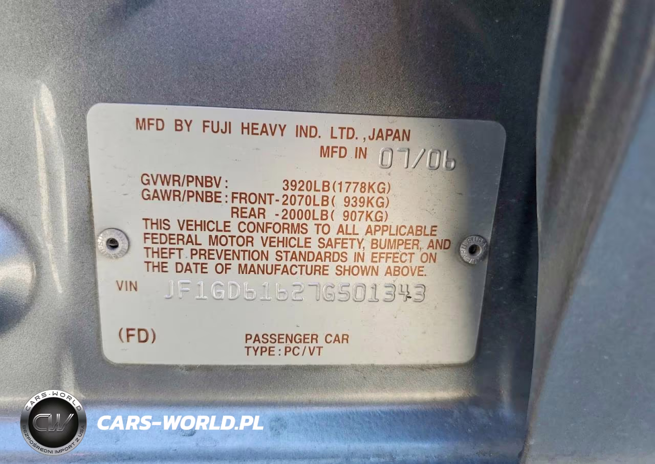 2007 Subaru Impreza 2.5I VIN:JF1GD61627G501343 - 12