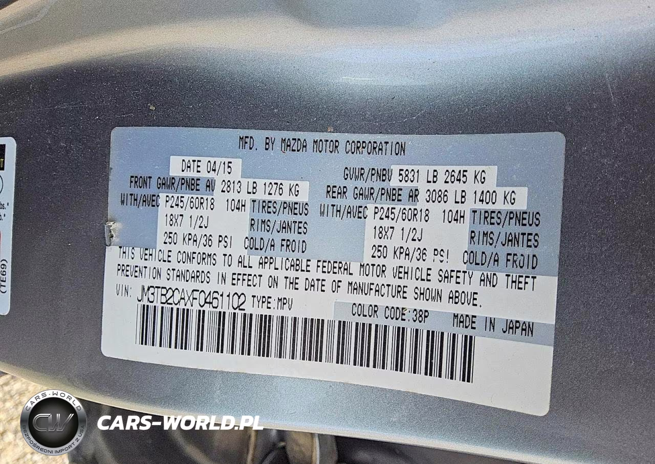 2015 Mazda Cx-9 Touring VIN:JM3TB2CAXF0461102 - 13