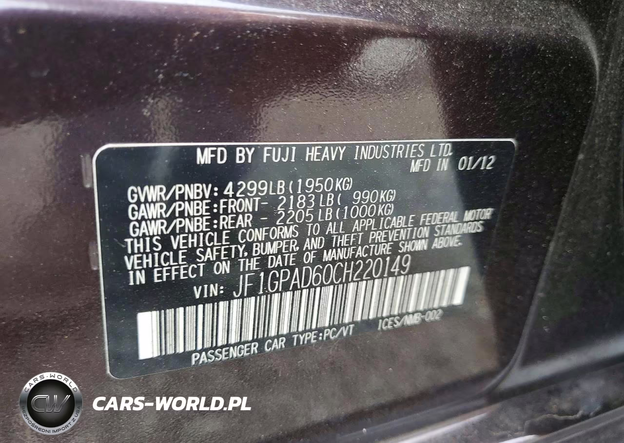 2012 Subaru Impreza Premium VIN:JF1GPAD60CH220149 - 12