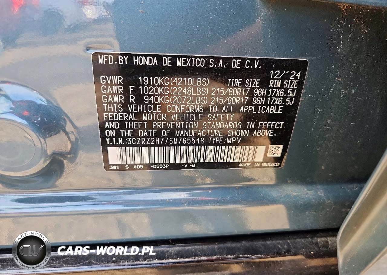2025 Honda Hr-V Exl VIN:3CZRZ2H77SM765548 - 14