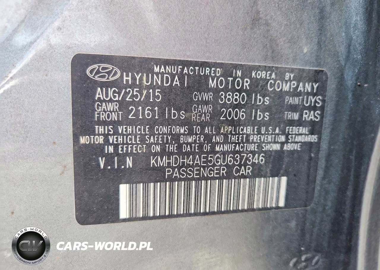 2016 Hyundai Elantra Se VIN:KMHDH4AE5GU637346 - 12