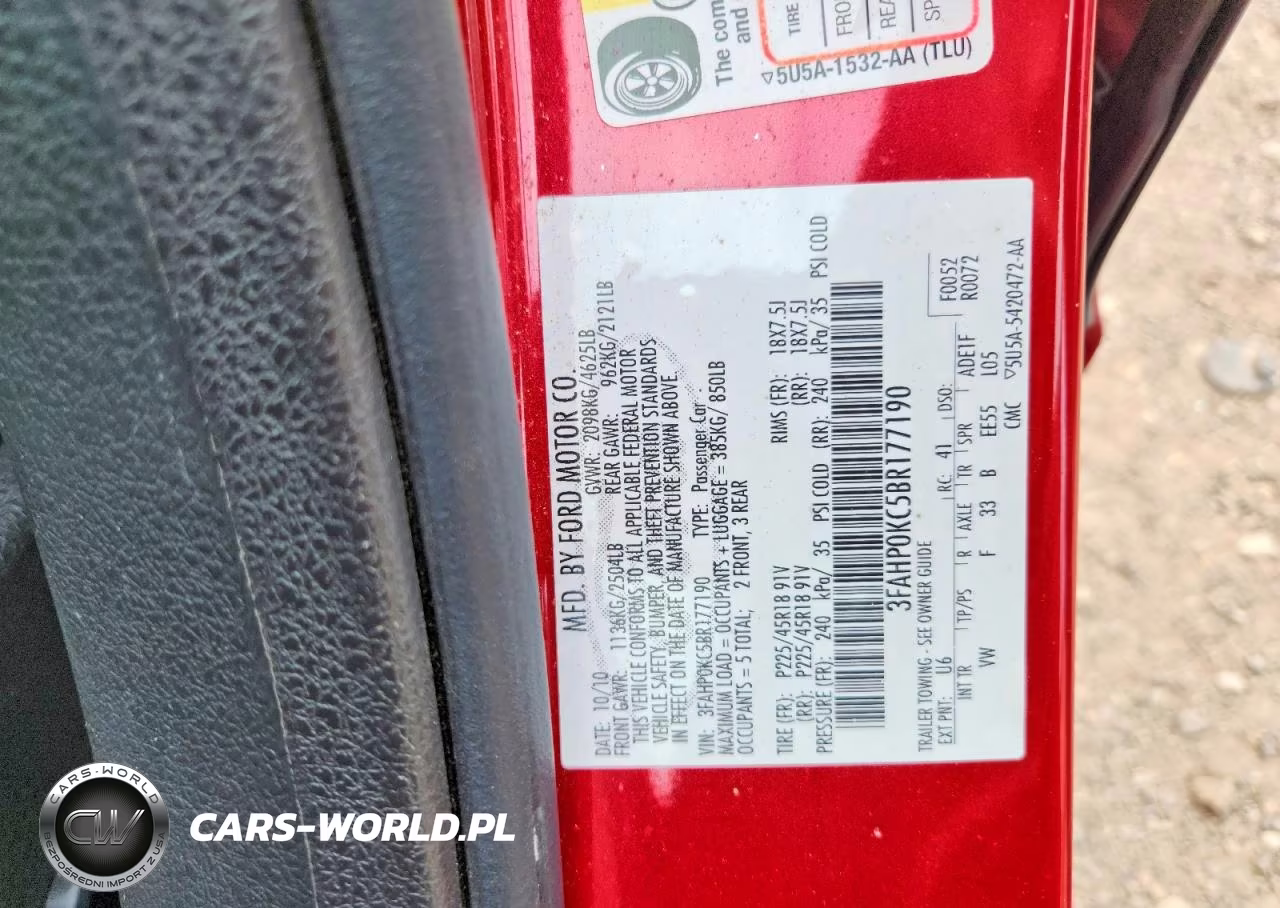 2011 Ford Fusion Sport VIN:3FAHP0KC5BR177190 - 12