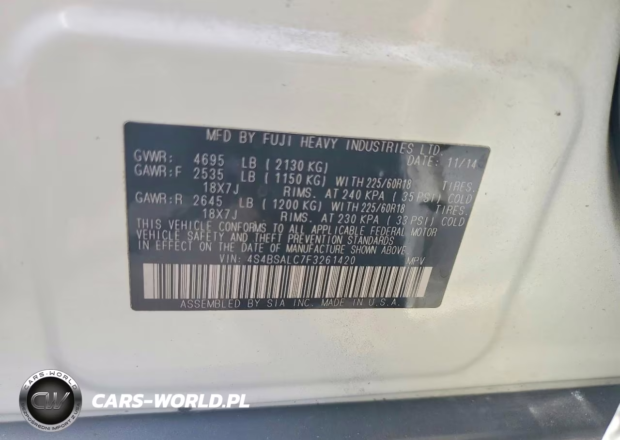2015 Subaru Outback 2.5I Limited VIN:4S4BSALC7F3261420 - 13