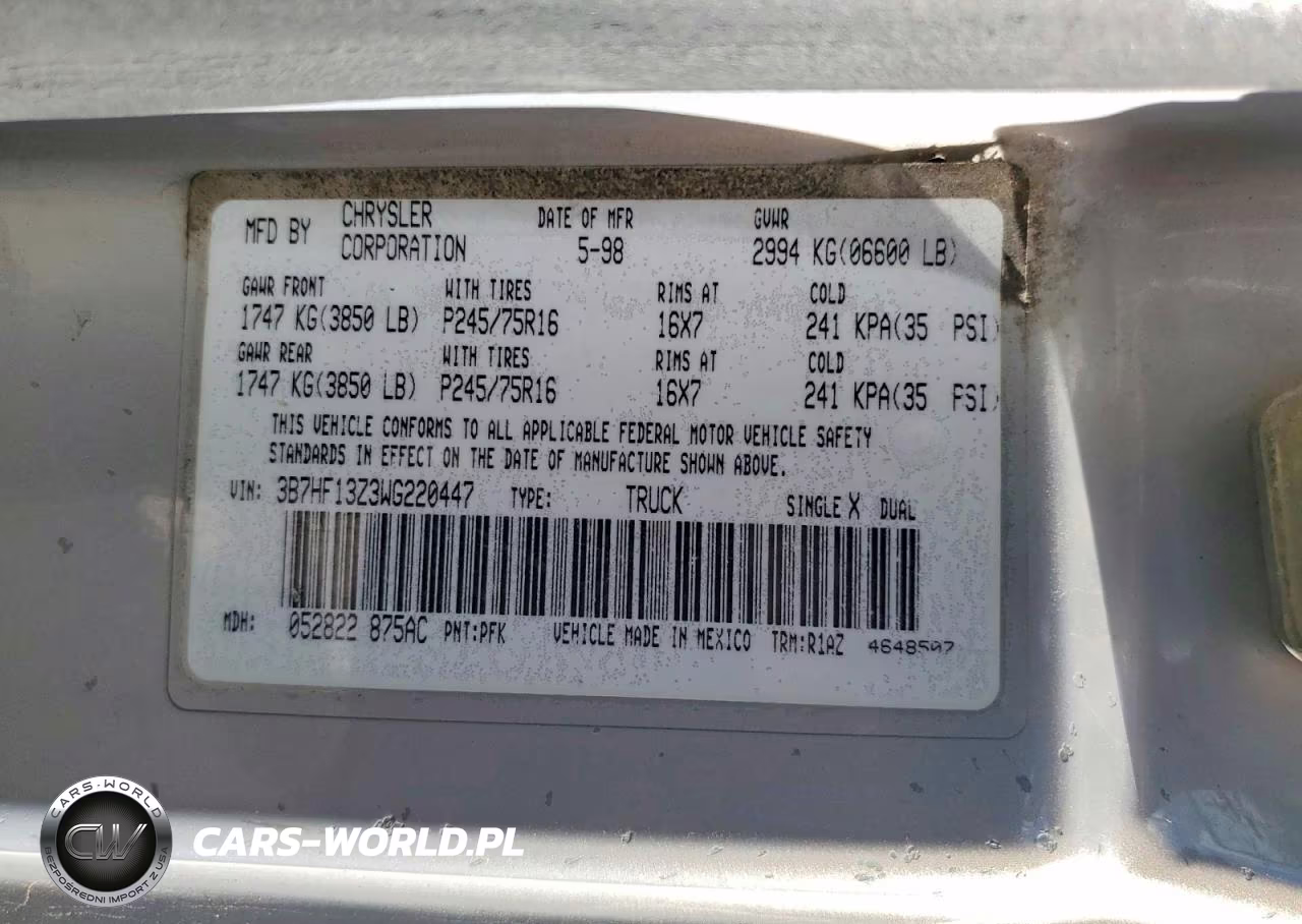 1998 Dodge Ram 1500 VIN:3B7HF13Z3WG220447 - 12