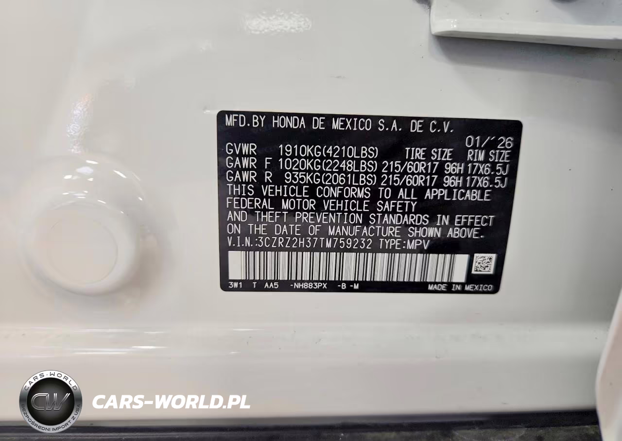 2026 Honda Hr-V Lx VIN:3CZRZ2H37TM759232 - 13