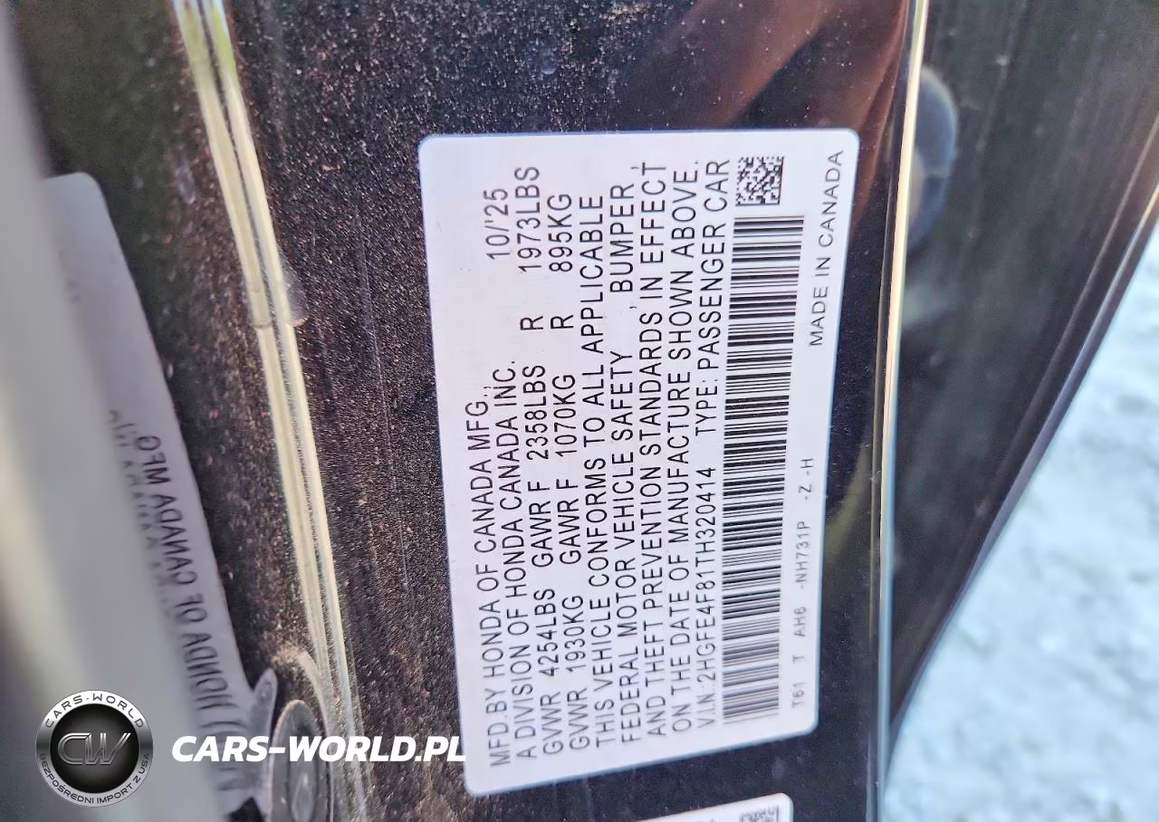 2026 Honda Civic Sport VIN:2HGFE4F81TH320414 - 12