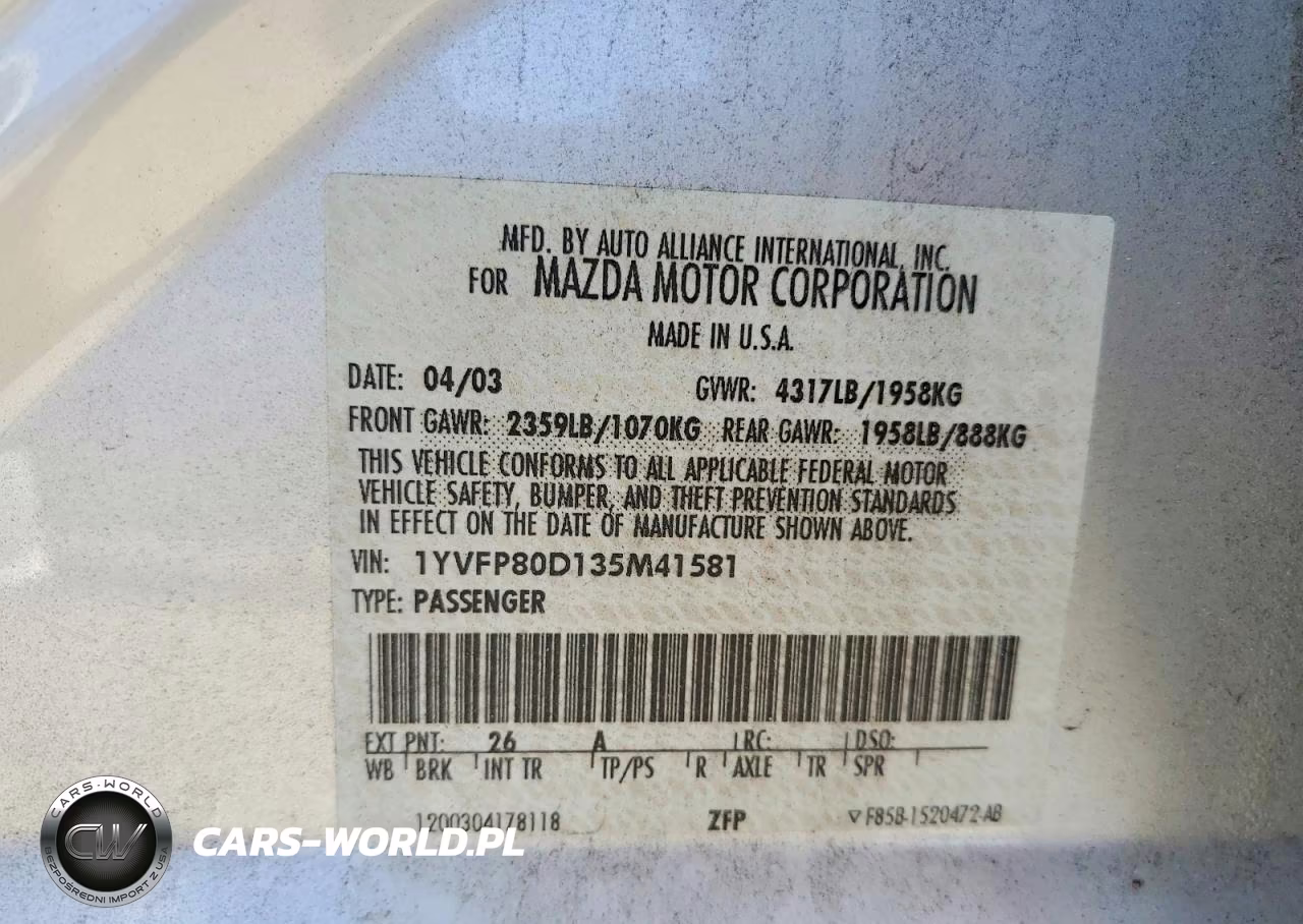 2003 Mazda 6 S VIN:1YVFP80D135M41581 - 12