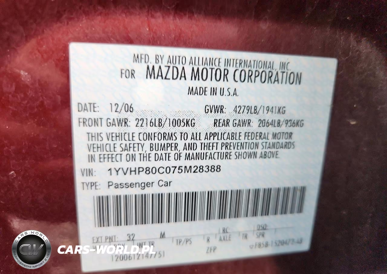 2007 Mazda Mazda6 VIN:1YVHP80C075M28388 - 12