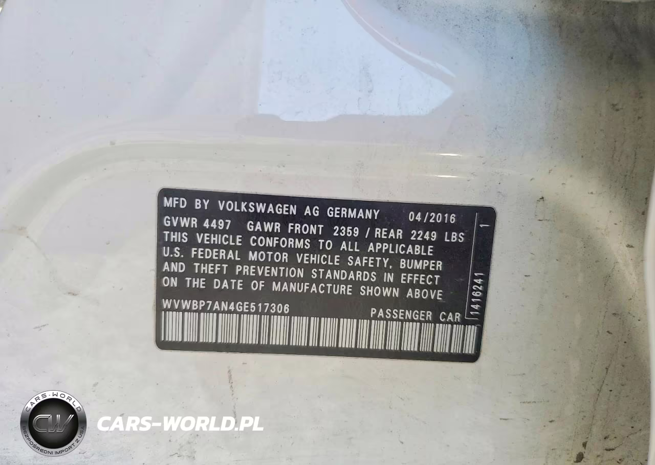 2016 Volkswagen Cc Base VIN:WVWBP7AN4GE517306 - 12
