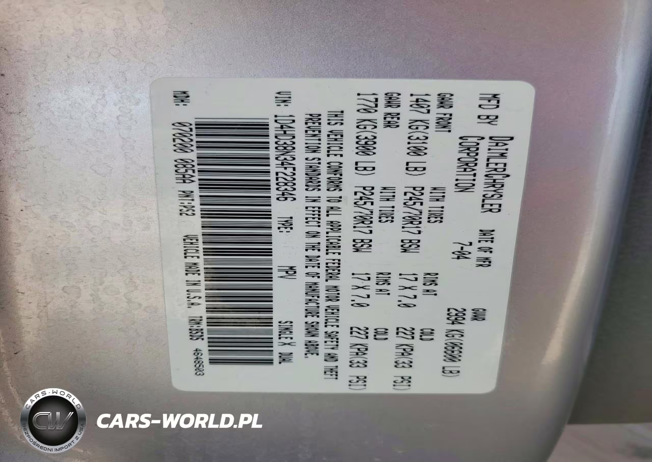 2004 Dodge Durango St VIN:1D4HD38N34F228346 - 13
