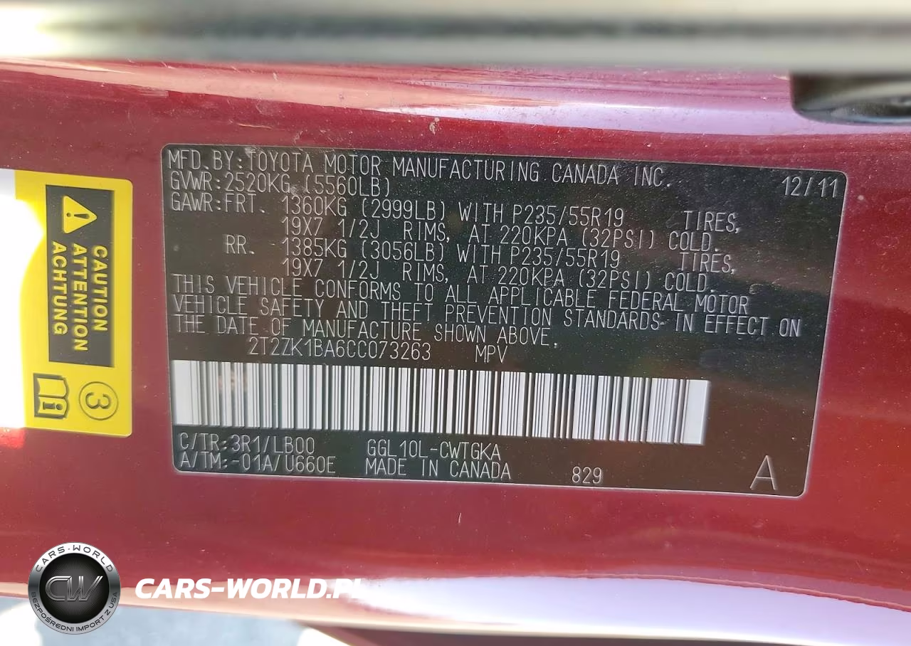 2012 Lexus Rx 350 VIN:2T2ZK1BA6CC073263 - 13
