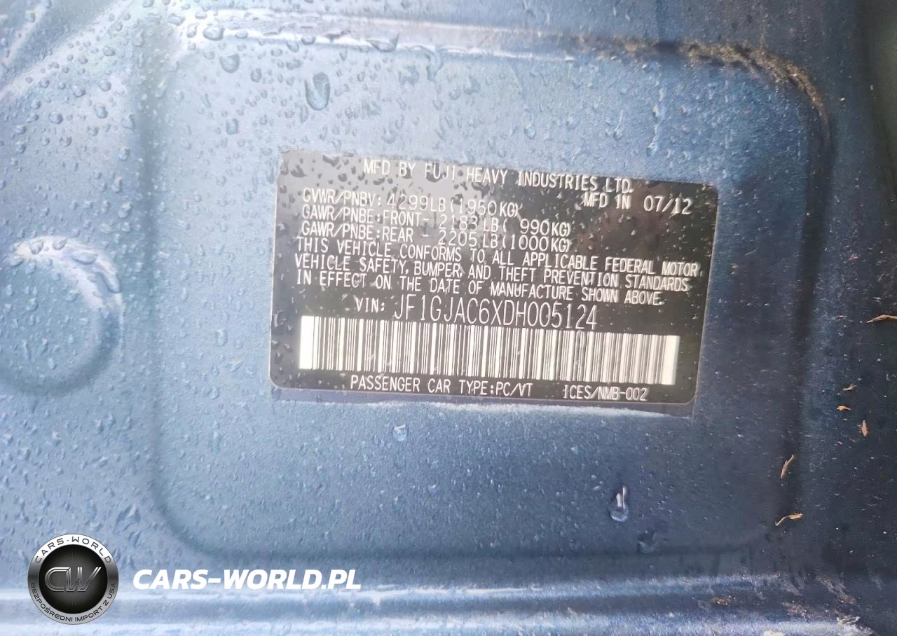 2013 Subaru Impreza Premium VIN:JF1GJAC6XDH005124 - 12