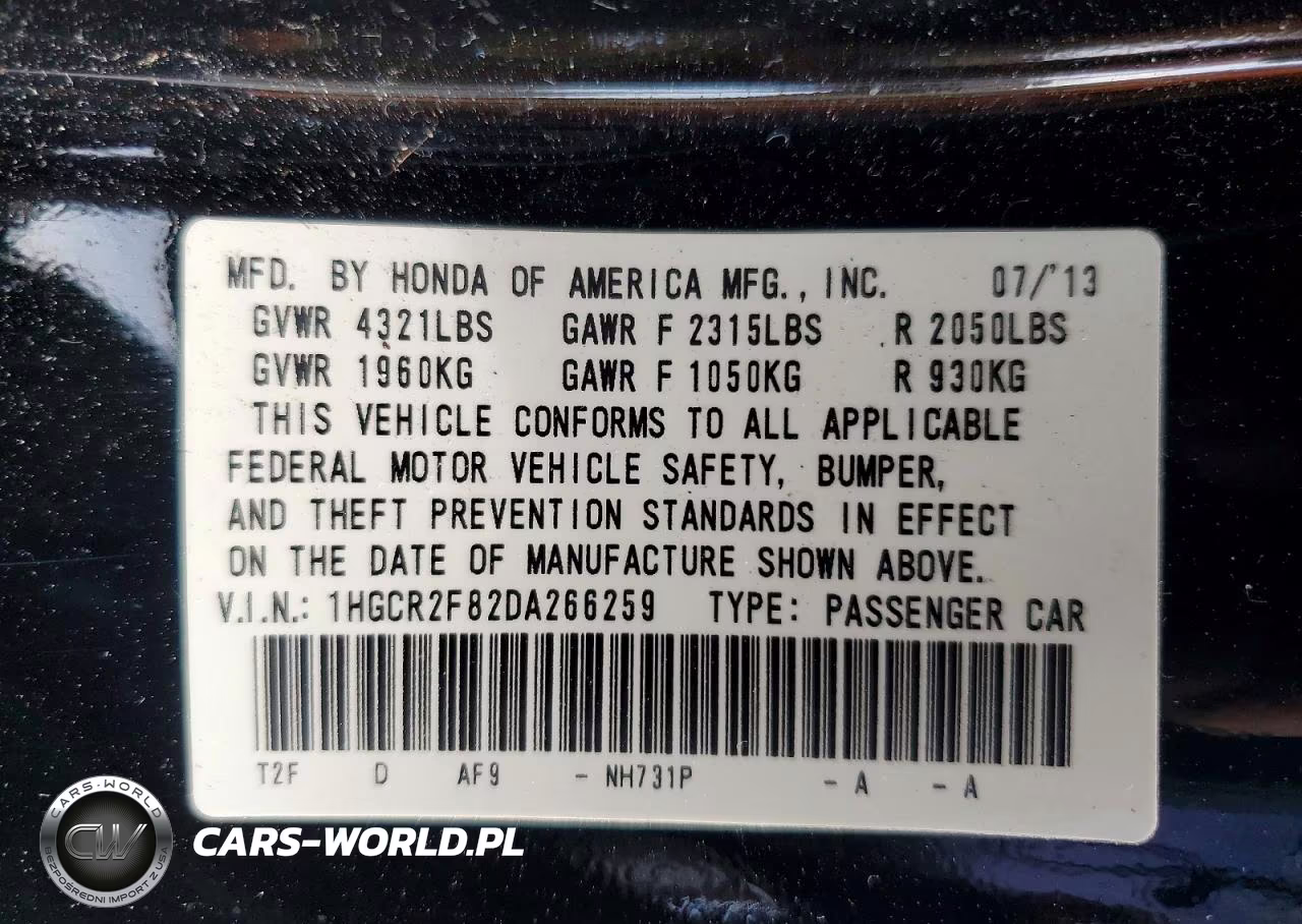 2013 Honda Accord Exl VIN:1HGCR2F82DA266259 - 12