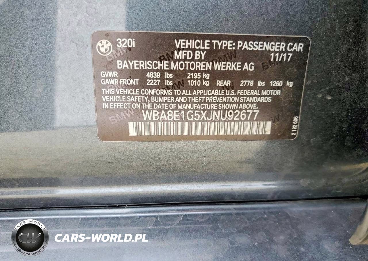 2018 BMW 320 I VIN:WBA8E1G5XJNU92677 - 12