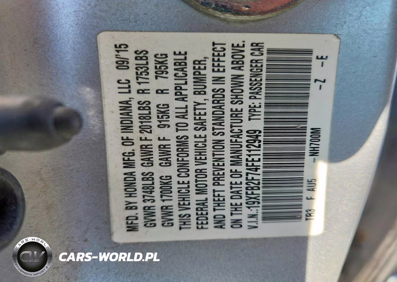 2015 Honda Civic Se VIN:19XFB2F74FE112949 - 12