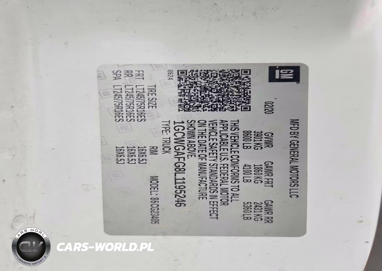 2020 Chevrolet Express G2500 VIN:1GCWGAFG8L1195246 - 12