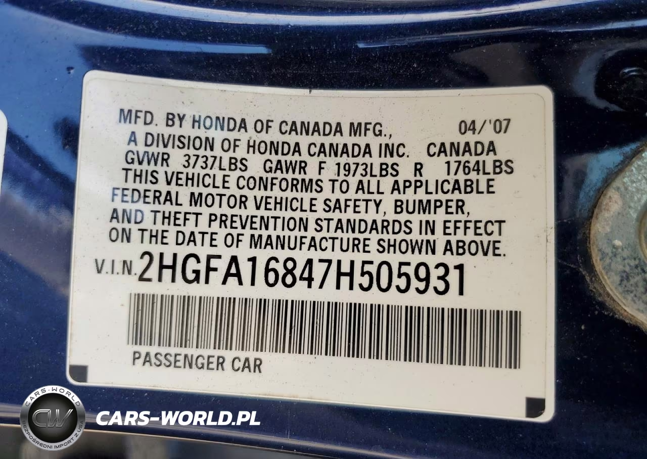 2007 Honda Civic Ex VIN:2HGFA16847H505931 - 12