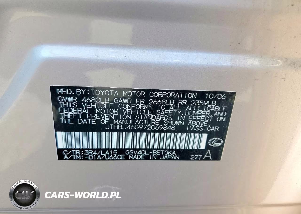 2007 Lexus Es 350 VIN:JTHBJ46G972069848 - 12