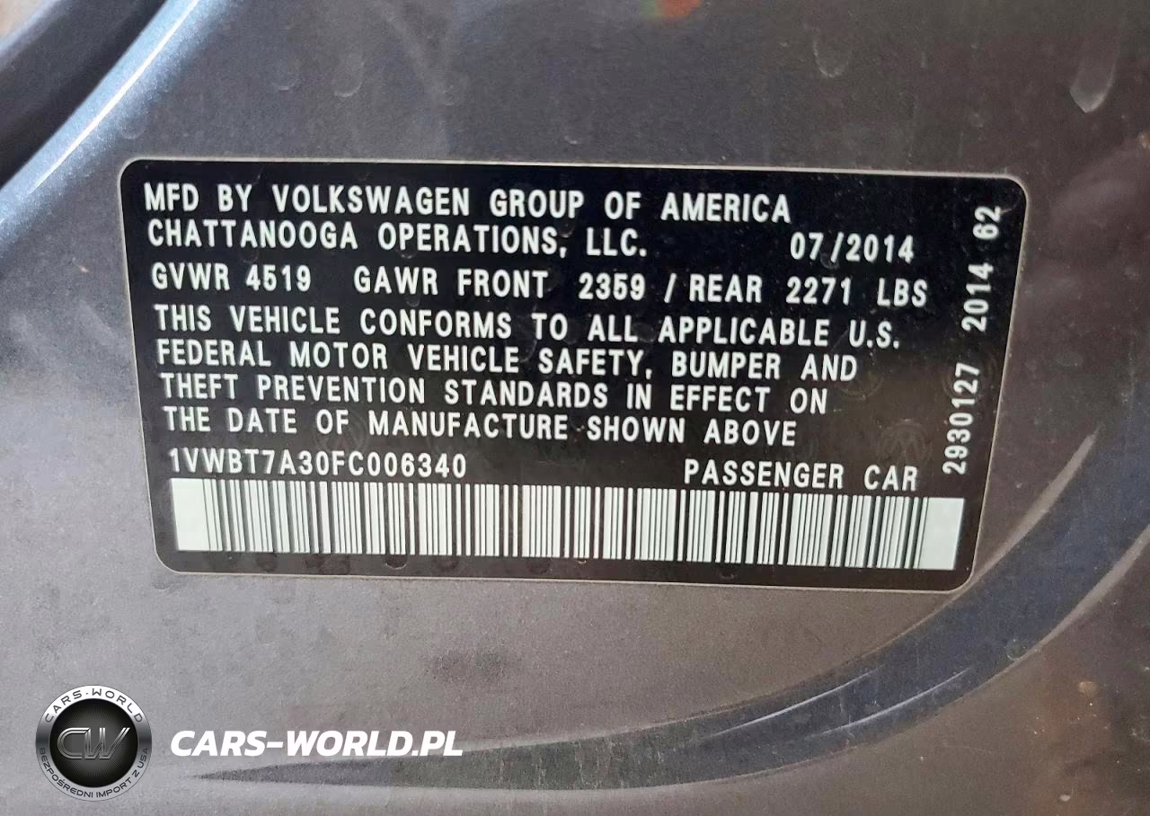 2015 Volkswagen Passat Se VIN:1VWBT7A30FC006340 - 13