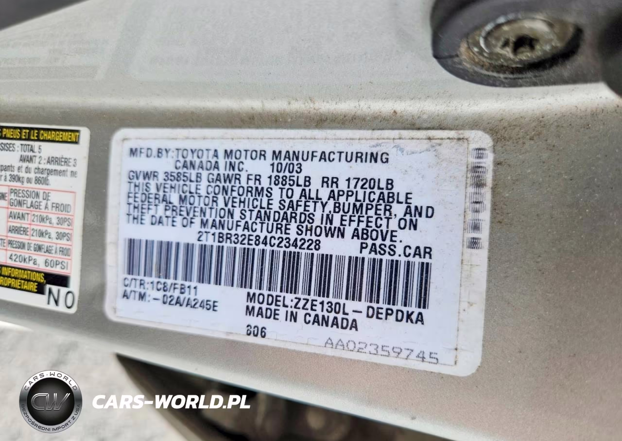 2004 Toyota Corolla Ce VIN:2T1BR32E84C234228 - 13