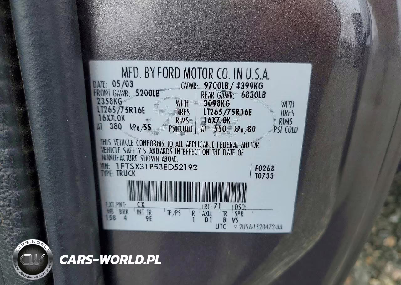 2003 Ford F-350 Super Duty VIN:1FTSX31P53ED52192 - 12