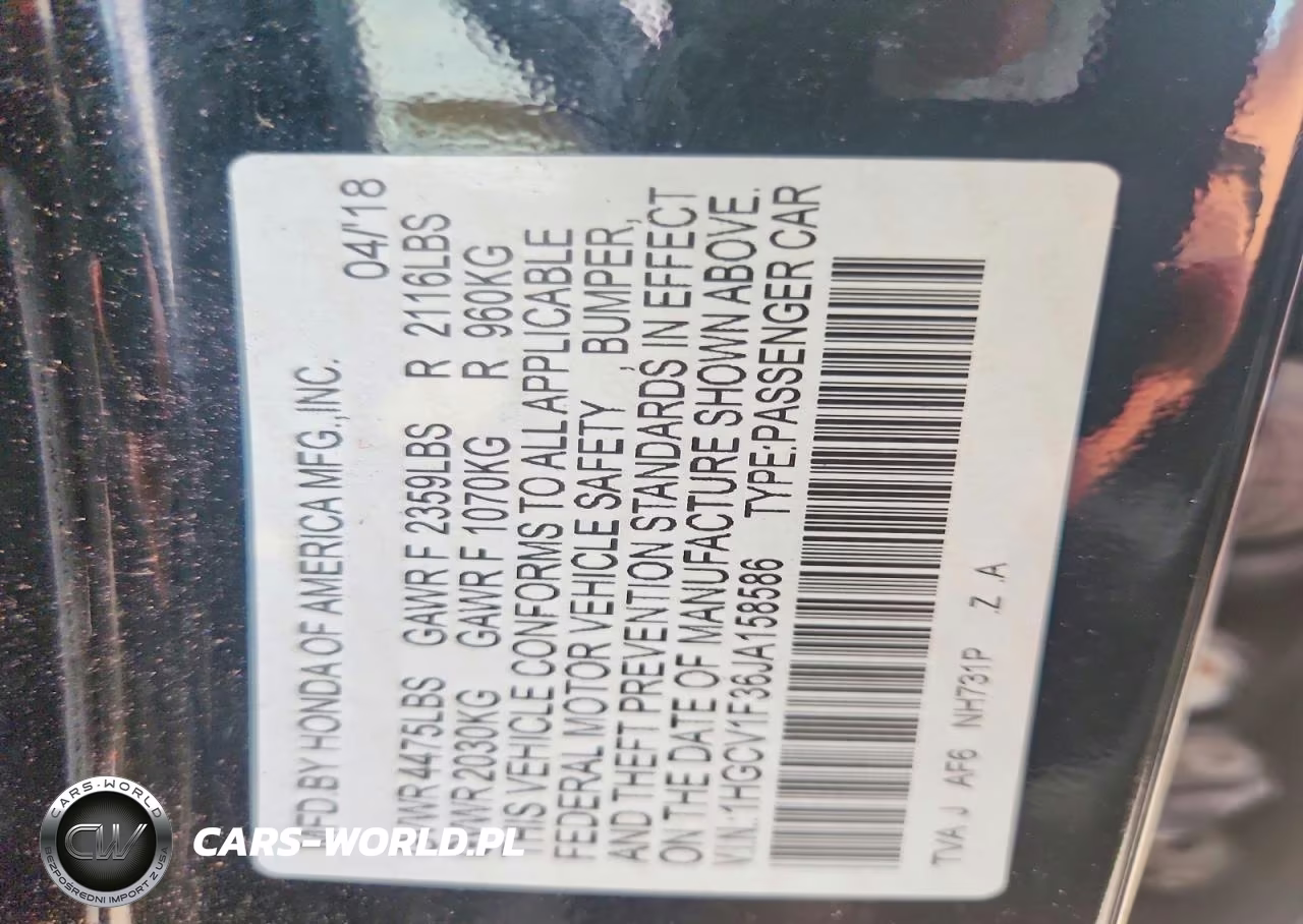 2018 Honda Accord Sport VIN:1HGCV1F36JA158586 - 12