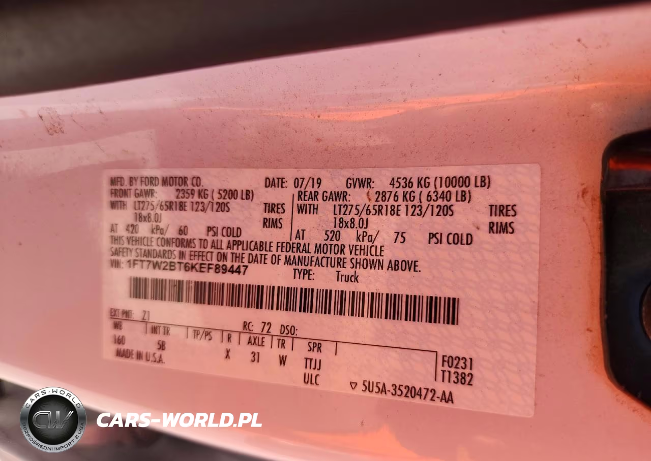 2019 Ford F250 Super Duty VIN:1FT7W2BT6KEF89447 - 12