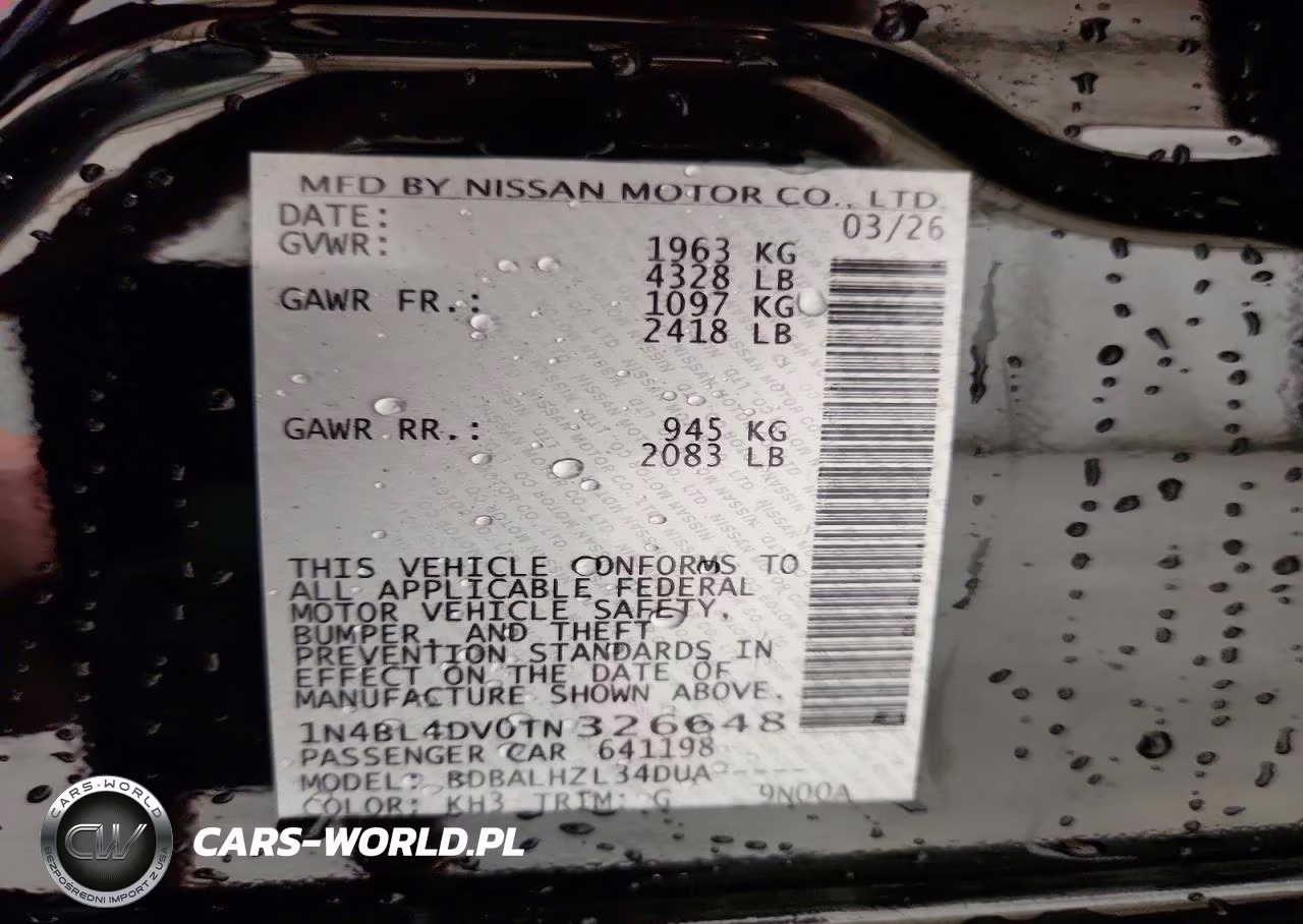2026 Nissan Altima Sv VIN:1N4BL4DV0TN326648 - 13
