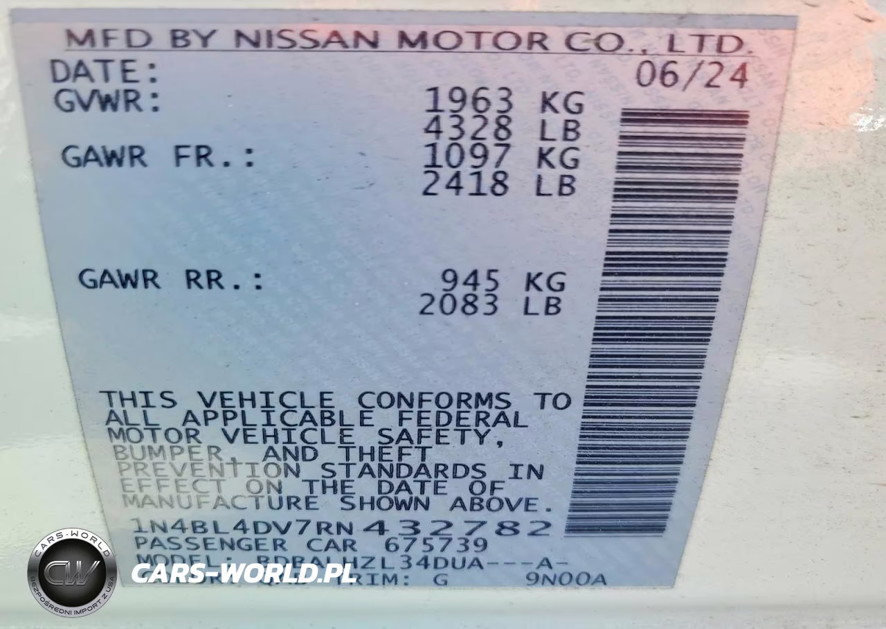 2024 Nissan Altima Sv VIN:1N4BL4DV7RN432782 - 12