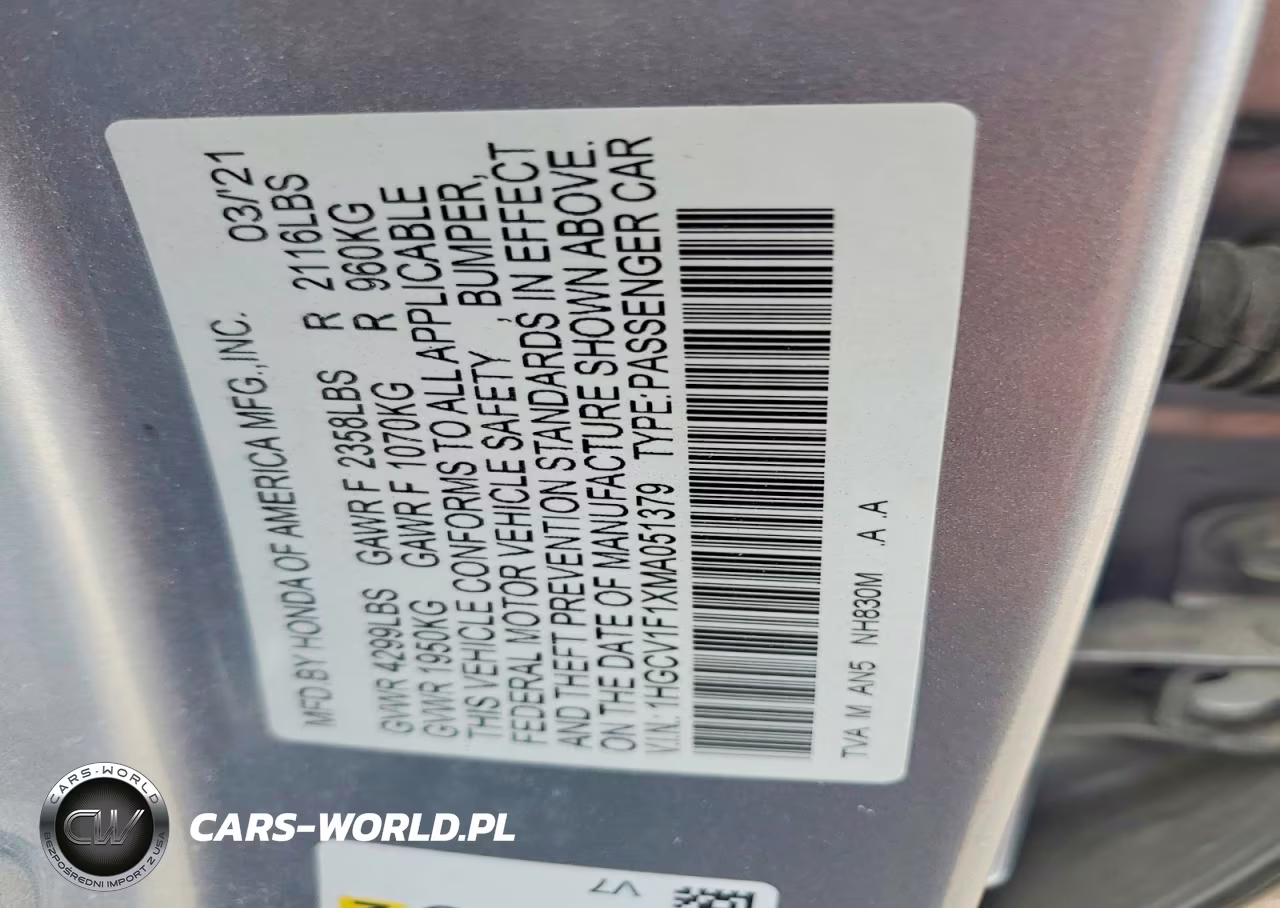 2021 Honda Accord Lx VIN:1HGCV1F1XMA051379 - 12