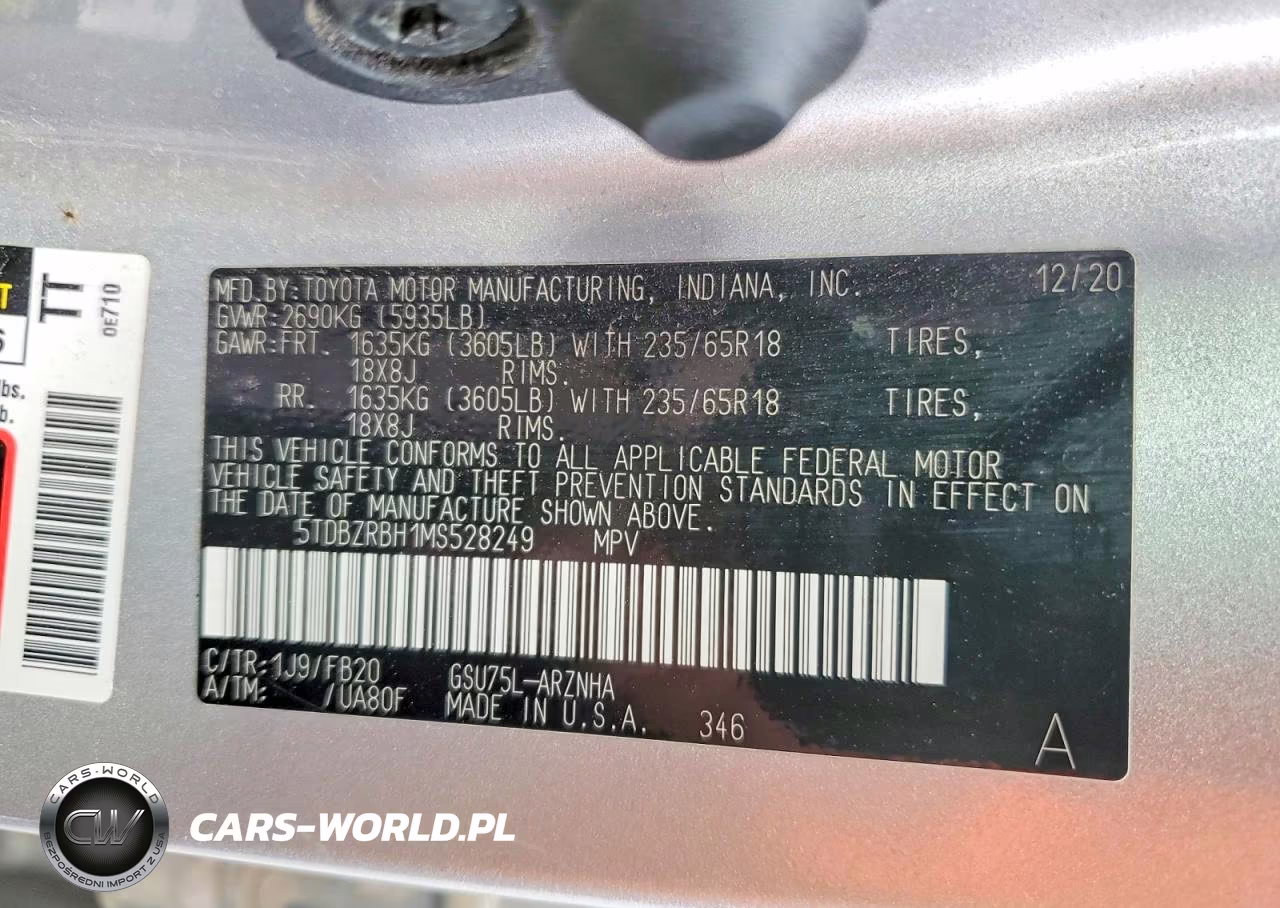 2021 Toyota Highlander Le VIN:5TDBZRBH1MS528249 - 13