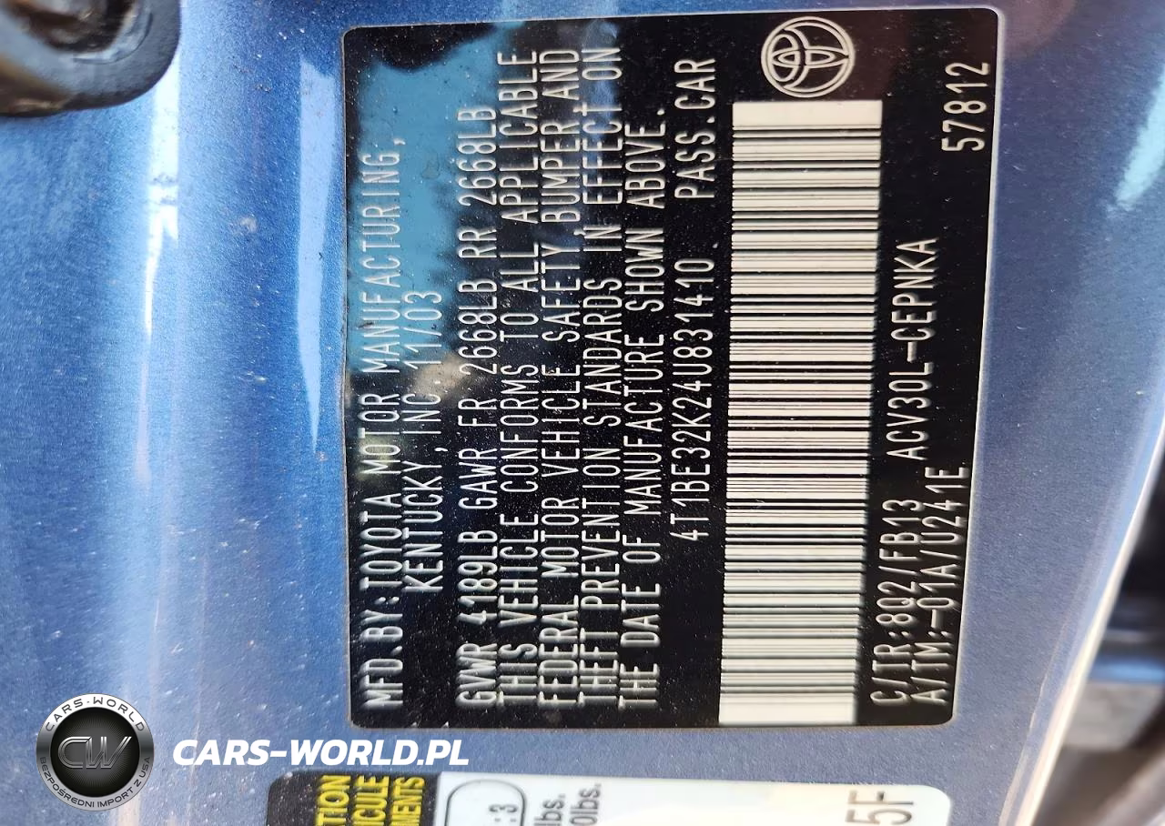2004 Toyota Camry Le VIN:4T1BE32K24U831410 - 12