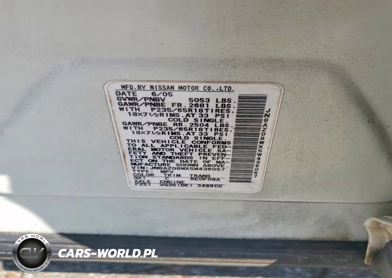 2005 Nissan Murano S VIN:JN8AZ08WX5W436057 - 12